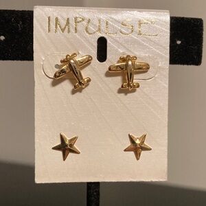 Pulse Gold Airplane and Star Studs for Kids